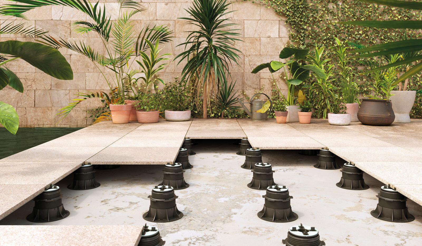 Example of Pedestal installation on an outdoor garden